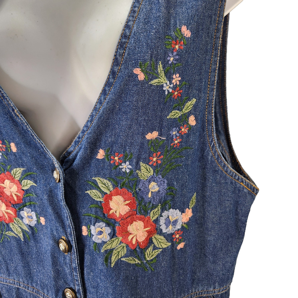 Jane Ashley Blue Denim Maxi Dress with Red & Yellow Floral Embroidery - Picture 4 of 10